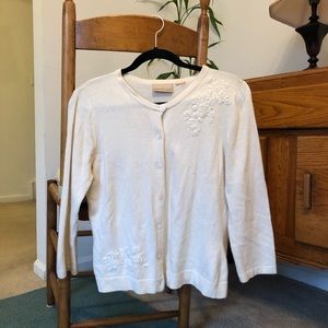 Ivory Embroidered Cashmere Cardigan Sweater